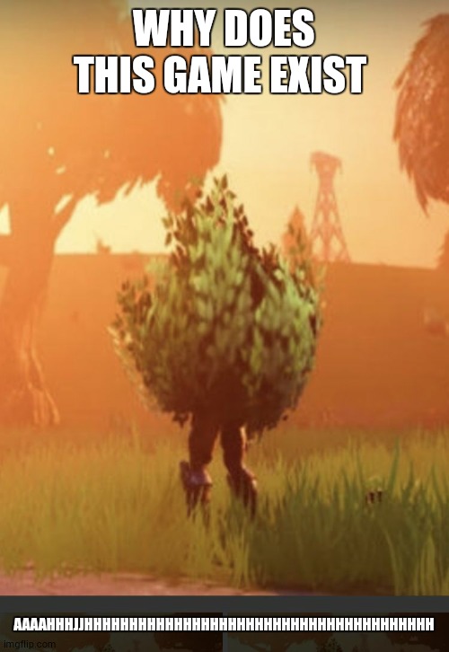 Fortnite bush | WHY DOES THIS GAME EXIST; AAAAHHHJJHHHHHHHHHHHHHHHHHHHHHHHHHHHHHHHHHHHHHHH | image tagged in fortnite bush | made w/ Imgflip meme maker