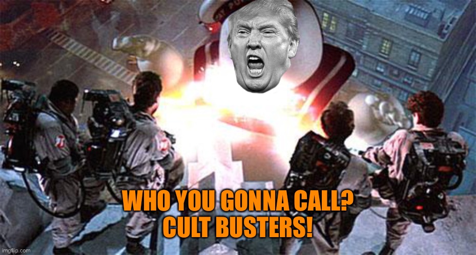 Trump destroys USA with his tiny hands | WHO YOU GONNA CALL?
CULT BUSTERS! | image tagged in trump destroys usa with his tiny hands | made w/ Imgflip meme maker