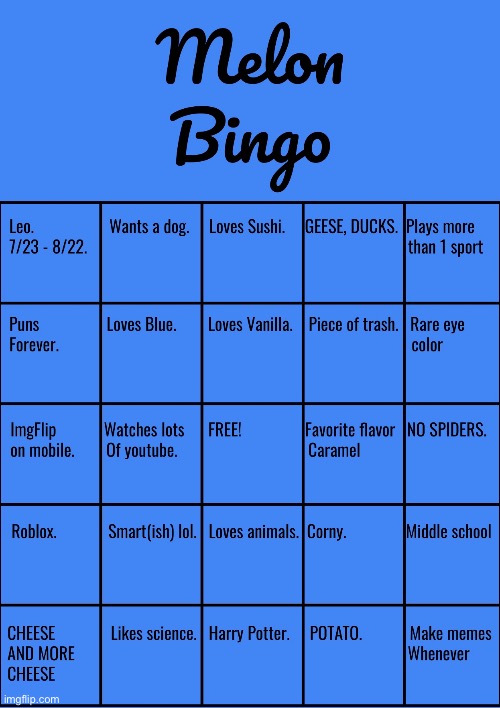 Pls do it | image tagged in melon bingo | made w/ Imgflip meme maker