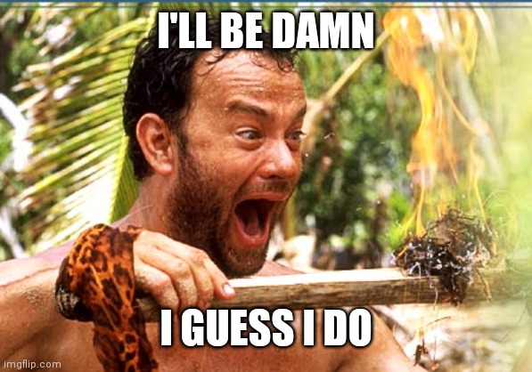 Castaway Fire Meme | I'LL BE DAMN I GUESS I DO | image tagged in memes,castaway fire | made w/ Imgflip meme maker