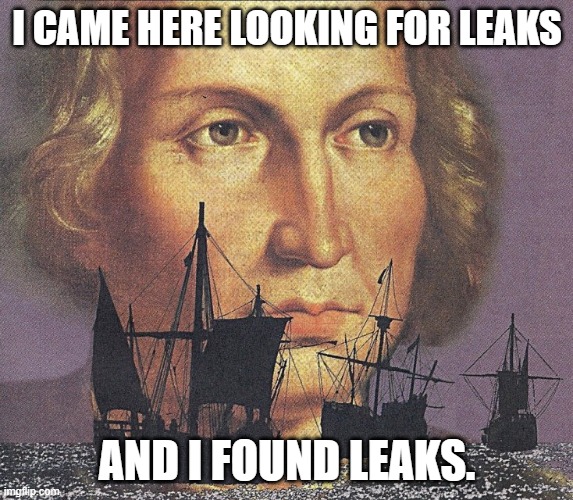 I came looking for copper and I found gold | I CAME HERE LOOKING FOR LEAKS; AND I FOUND LEAKS. | image tagged in i came looking for copper and i found gold | made w/ Imgflip meme maker