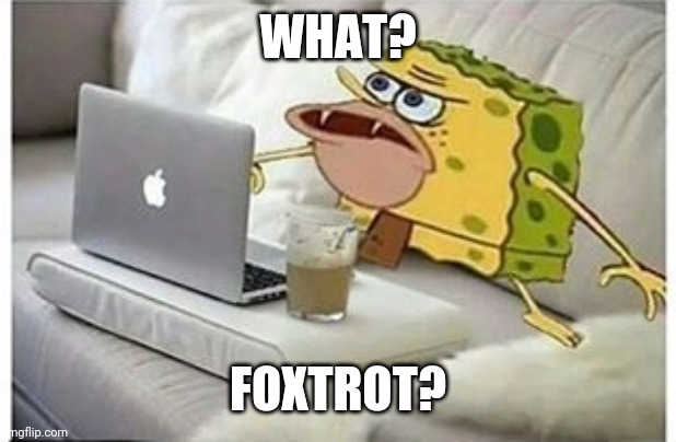 SpongeGar Computer | WHAT? FOXTROT? | image tagged in spongegar computer | made w/ Imgflip meme maker