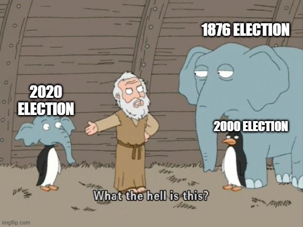 Unholy Election | 1876 ELECTION; 2020 ELECTION; 2000 ELECTION | image tagged in what the hell is this,2020 election,2000 election,politics,donald trump,joe biden | made w/ Imgflip meme maker
