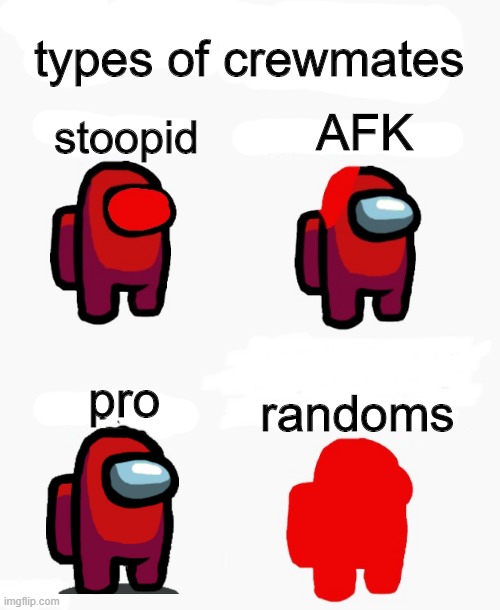 Among us types of headaches | types of crewmates; AFK; stoopid; pro; randoms | image tagged in among us types of headaches | made w/ Imgflip meme maker
