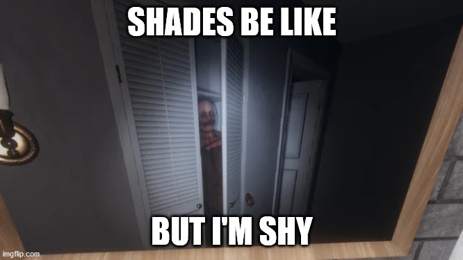 SHADES BE LIKE; BUT I'M SHY | image tagged in video games,memes,meme | made w/ Imgflip meme maker