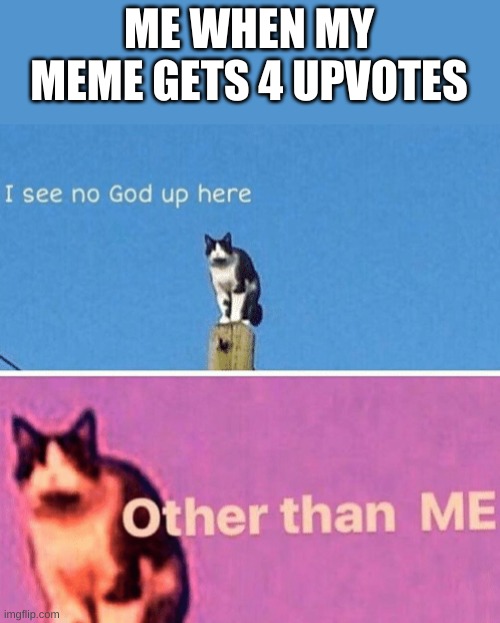 i wish | ME WHEN MY MEME GETS 4 UPVOTES | image tagged in hail pole cat | made w/ Imgflip meme maker