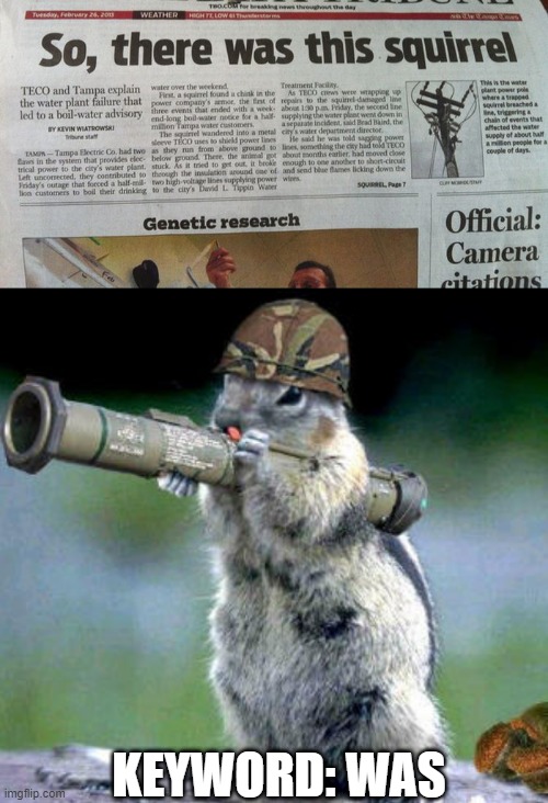Explodent Rodent | KEYWORD: WAS | image tagged in memes,bazooka squirrel | made w/ Imgflip meme maker