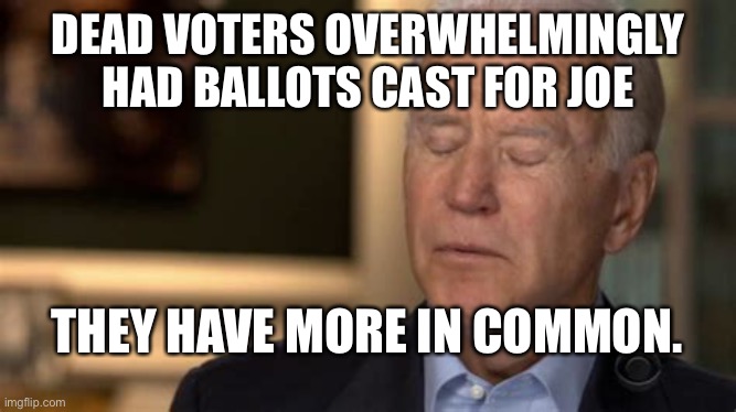 Campaigning in basement pays off | DEAD VOTERS OVERWHELMINGLY HAD BALLOTS CAST FOR JOE; THEY HAVE MORE IN COMMON. | image tagged in sleepy joe,voter fraud,democrats,fake news | made w/ Imgflip meme maker