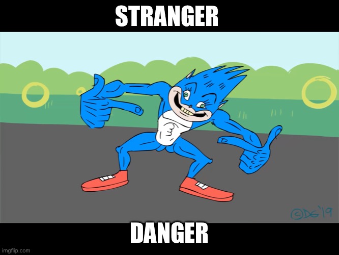 STRANGER; DANGER | image tagged in sonic the hedgehog | made w/ Imgflip meme maker