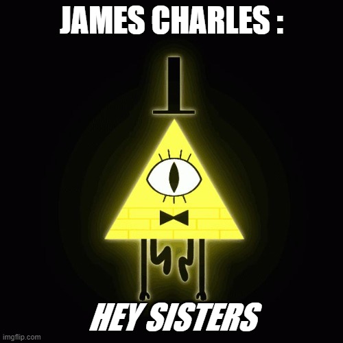 bill cipher says |  JAMES CHARLES :; HEY SISTERS | image tagged in bill cipher says | made w/ Imgflip meme maker