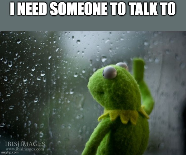 kermit window | I NEED SOMEONE TO TALK TO | image tagged in kermit window | made w/ Imgflip meme maker