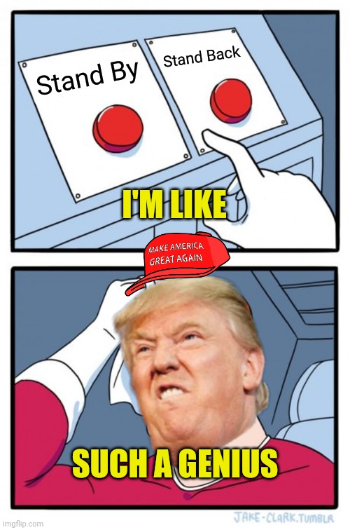 Stand Back Genius | Stand Back; Stand By; I'M LIKE; SUCH A GENIUS | image tagged in memes,two buttons,donald trump,trump | made w/ Imgflip meme maker