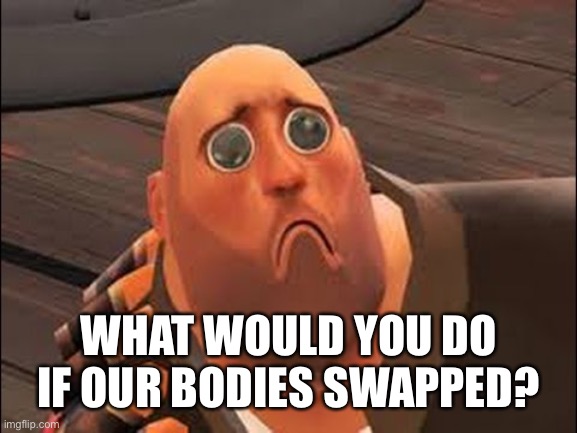 Sad Heavy | WHAT WOULD YOU DO IF OUR BODIES SWAPPED? | image tagged in sad heavy | made w/ Imgflip meme maker