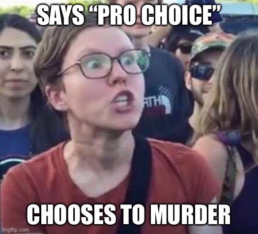 Angry Liberal | SAYS “PRO CHOICE” CHOOSES TO MURDER | image tagged in angry liberal | made w/ Imgflip meme maker