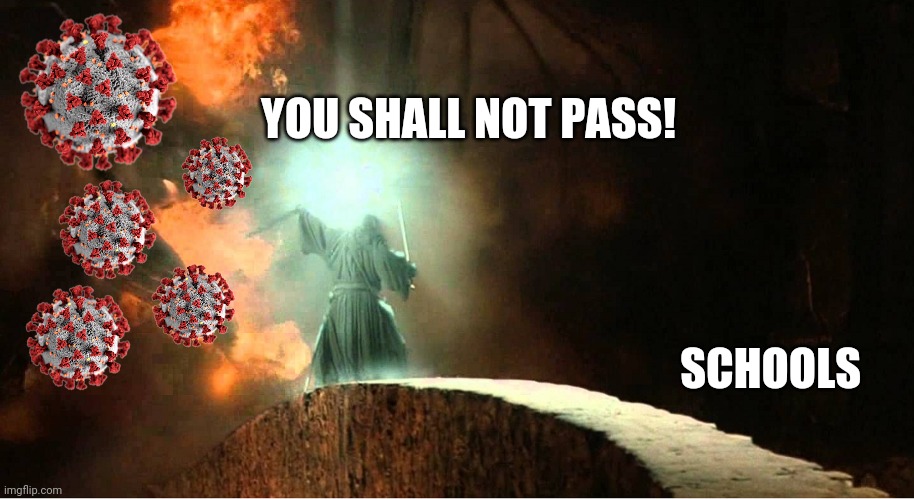 covid shall not pass | YOU SHALL NOT PASS! SCHOOLS | image tagged in covid-19 | made w/ Imgflip meme maker