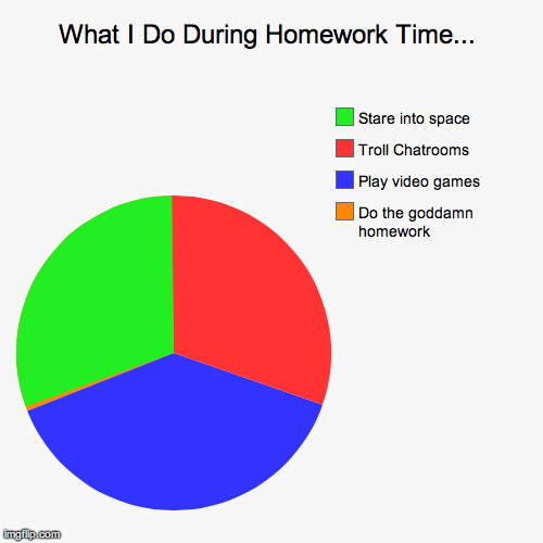 What I do during homework time... | image tagged in funny,pie charts | made w/ Imgflip chart maker