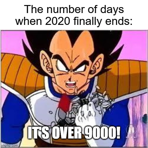 Its OVER 9000! | The number of days when 2020 finally ends: IT'S OVER 9000! | image tagged in its over 9000 | made w/ Imgflip meme maker