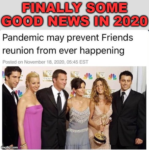 Finally something good came from the virus. | FINALLY SOME GOOD NEWS IN 2020 | image tagged in friends | made w/ Imgflip meme maker