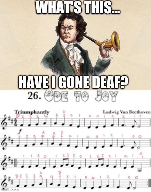 Ode to Joy (I'm Deaf) | WHAT'S THIS... HAVE I GONE DEAF? | image tagged in music,beethoven,funny | made w/ Imgflip meme maker
