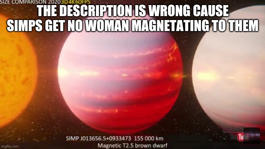 SIMP | THE DESCRIPTION IS WRONG CAUSE SIMPS GET NO WOMAN MAGNETATING TO THEM | image tagged in simp | made w/ Imgflip meme maker