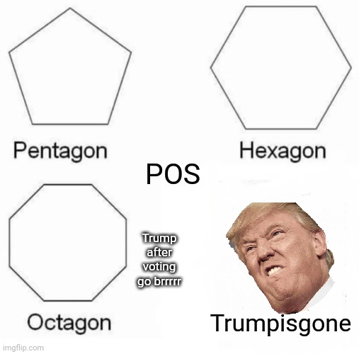 Pentagon Hexagon Octagon | POS; Trump after voting go brrrrr; Trumpisgone | image tagged in memes,pentagon hexagon octagon,trump,voting | made w/ Imgflip meme maker