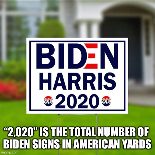 Biden Harris Yard Sign | “2,020” IS THE TOTAL NUMBER OF 
BIDEN SIGNS IN AMERICAN YARDS | image tagged in biden harris yard sign | made w/ Imgflip meme maker