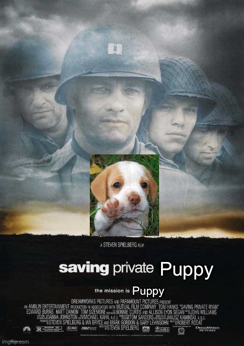 Saving Private Ryan Blank | Puppy Puppy | image tagged in saving private ryan blank | made w/ Imgflip meme maker