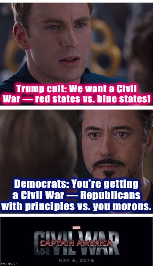 The “Civil War” civil war. | image tagged in civil war,marvel civil war,captain america civil war,election 2020,2020 elections,maga | made w/ Imgflip meme maker