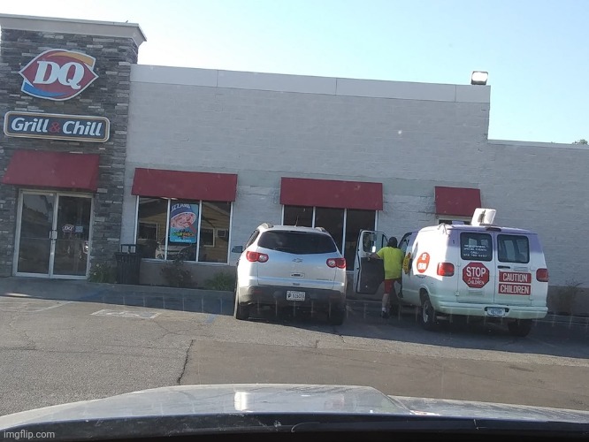 ICE CREAM TRUCK AT DQ | image tagged in ice cream truck at dq | made w/ Imgflip meme maker