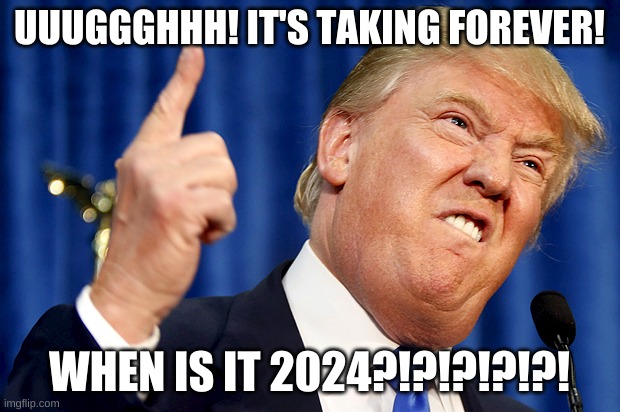 Trumps' Patience | UUUGGGHHH! IT'S TAKING FOREVER! WHEN IS IT 2024?!?!?!?!?! | image tagged in donald trump | made w/ Imgflip meme maker