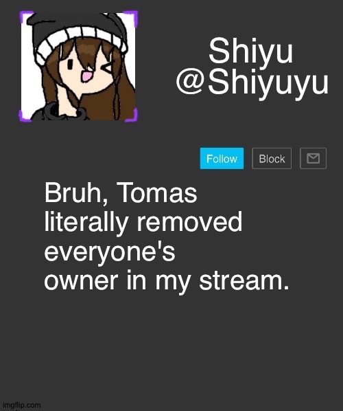 . | Bruh, Tomas literally removed everyone's owner in my stream. | made w/ Imgflip meme maker