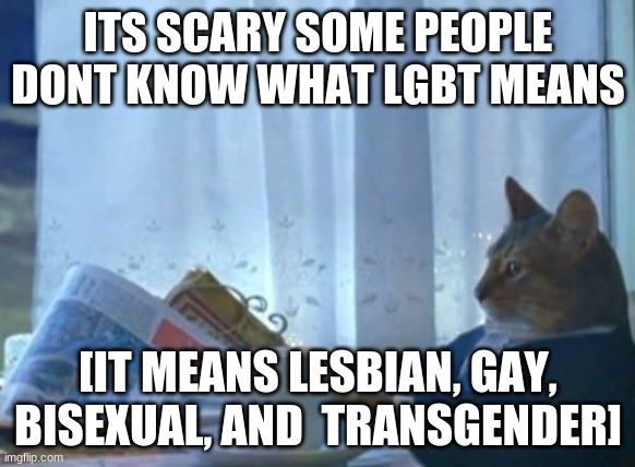 I Should Buy A Boat Cat Meme | ITS SCARY SOME PEOPLE DONT KNOW WHAT LGBT MEANS; [IT MEANS LESBIAN, GAY, BISEXUAL, AND  TRANSGENDER] | image tagged in memes,i should buy a boat cat | made w/ Imgflip meme maker