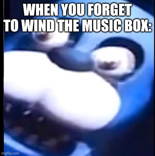 Surprised Bonnie | WHEN YOU FORGET TO WIND THE MUSIC BOX: | image tagged in surprised bonnie | made w/ Imgflip meme maker