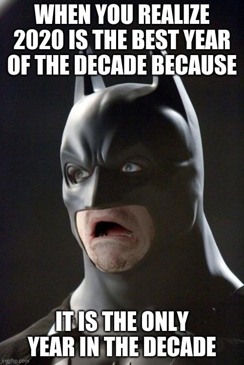 GASP | WHEN YOU REALIZE 2020 IS THE BEST YEAR OF THE DECADE BECAUSE; IT IS THE ONLY YEAR IN THE DECADE | image tagged in batman gasp | made w/ Imgflip meme maker