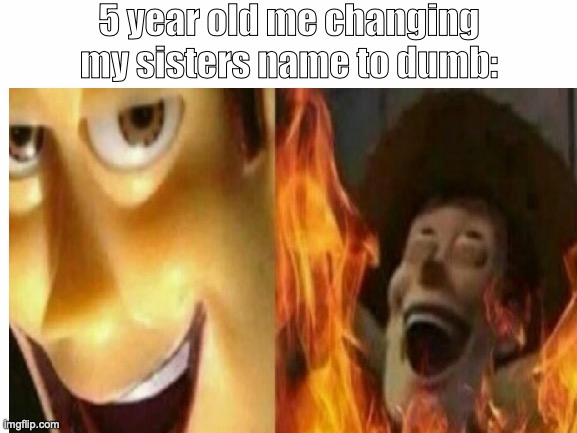 hahhaha | 5 year old me changing my sisters name to dumb: | image tagged in haha | made w/ Imgflip meme maker