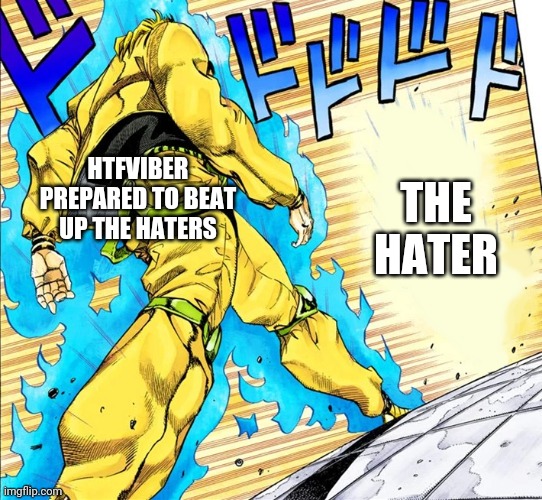 Dio walking | HTFVIBER PREPARED TO BEAT UP THE HATERS THE HATER | image tagged in dio walking | made w/ Imgflip meme maker