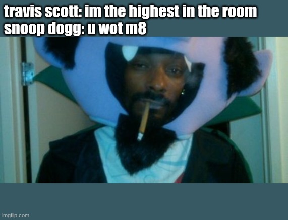dont take drugs or you will be like travis | travis scott: im the highest in the room
snoop dogg: u wot m8 | image tagged in weed | made w/ Imgflip meme maker