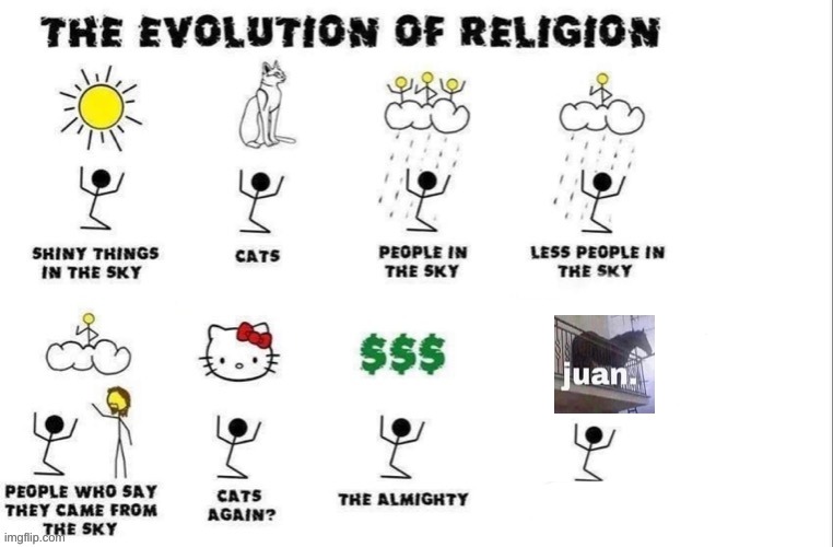 juan is god | image tagged in the evolution of religion | made w/ Imgflip meme maker