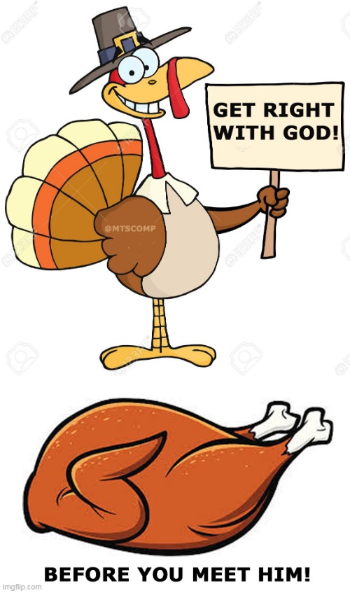 GET RIGHT WITH GOD. BEFORE YOU MEET HIM! | image tagged in turkey,thanksgiving,get right with god,before you meet him | made w/ Imgflip meme maker