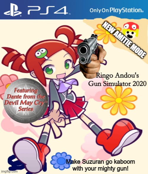 Ringo Ando's Gun Simulator 2020 | NEW AMITIE MODE; Ringo Andou's Gun Simulator 2020; Make Suzuran go kaboom with your mighty gun! | image tagged in ps4 case,puyo puyo,memes,funny,fake games | made w/ Imgflip meme maker