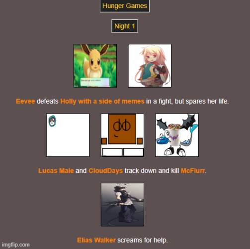 Night 1 (1) aka someone finally dies | image tagged in hunger games | made w/ Imgflip meme maker