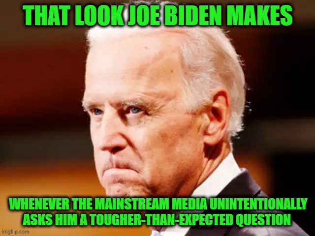 Biden's Rude Awakening to Life Outside the Bunker | THAT LOOK JOE BIDEN MAKES; WHENEVER THE MAINSTREAM MEDIA UNINTENTIONALLY ASKS HIM A TOUGHER-THAN-EXPECTED QUESTION | image tagged in joe biden,mainstream media | made w/ Imgflip meme maker