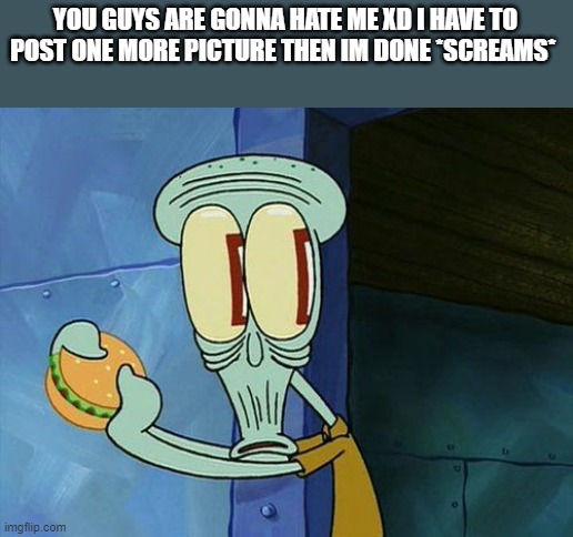 pls dont hate me uwu | YOU GUYS ARE GONNA HATE ME XD I HAVE TO POST ONE MORE PICTURE THEN IM DONE *SCREAMS* | image tagged in oh shit squidward | made w/ Imgflip meme maker