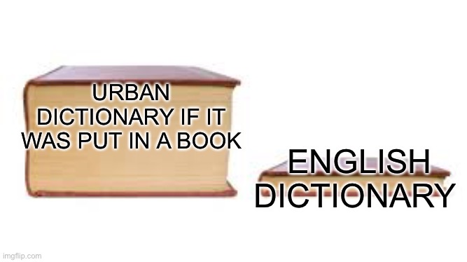 Big book small book | ENGLISH DICTIONARY; URBAN DICTIONARY IF IT WAS PUT IN A BOOK | image tagged in big book small book | made w/ Imgflip meme maker