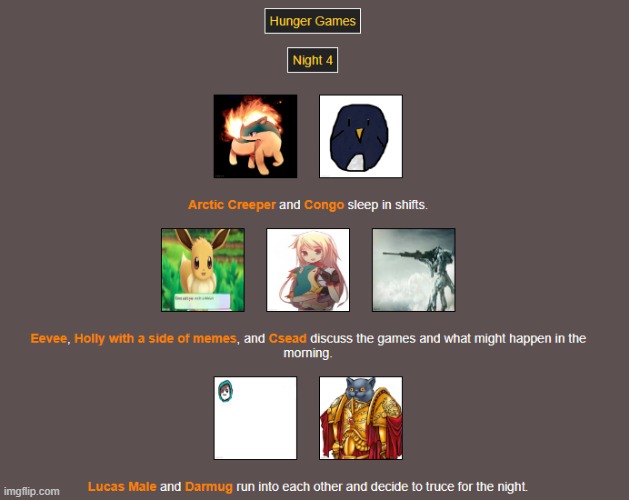 Night 4 (1) | image tagged in hunger games | made w/ Imgflip meme maker