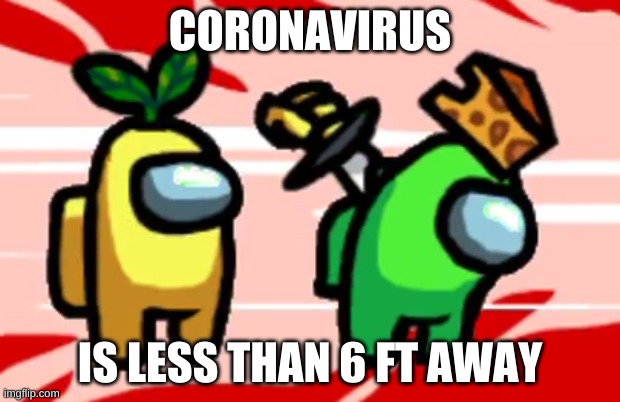 Don't die among us | CORONAVIRUS; IS LESS THAN 6 FT AWAY | image tagged in among us stab | made w/ Imgflip meme maker