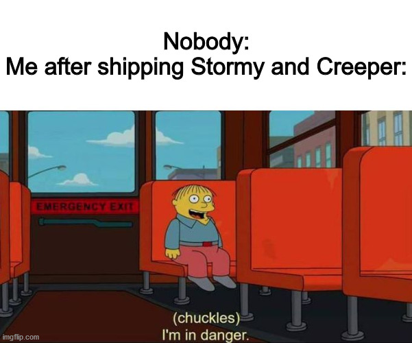 I'm in Danger + blank place above | Nobody:
Me after shipping Stormy and Creeper: | image tagged in i'm in danger blank place above | made w/ Imgflip meme maker