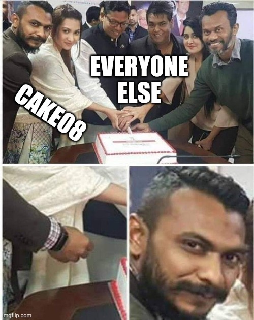 Ha | EVERYONE ELSE; CAKE08 | image tagged in people cutting cake | made w/ Imgflip meme maker