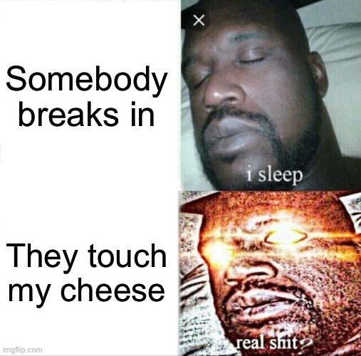 Don’t touch | Somebody breaks in; They touch my cheese | image tagged in memes,sleeping shaq | made w/ Imgflip meme maker