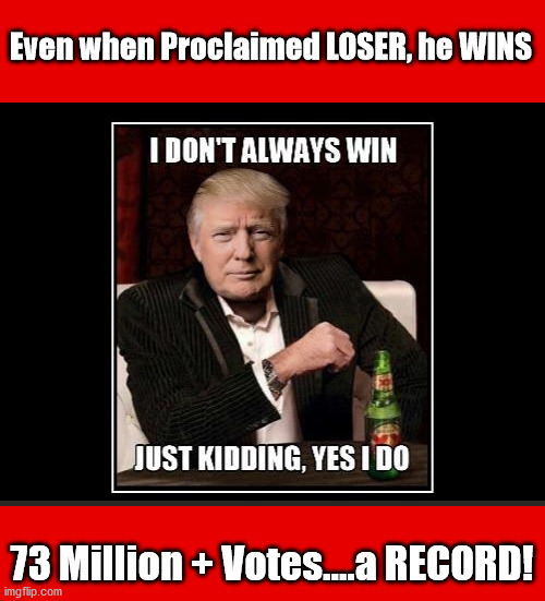 Trump, MOST popular President EVER! | Even when Proclaimed LOSER, he WINS; 73 Million + Votes....a RECORD! | image tagged in 73 million votes,trump 2020,shamdemic,scamdemic | made w/ Imgflip meme maker